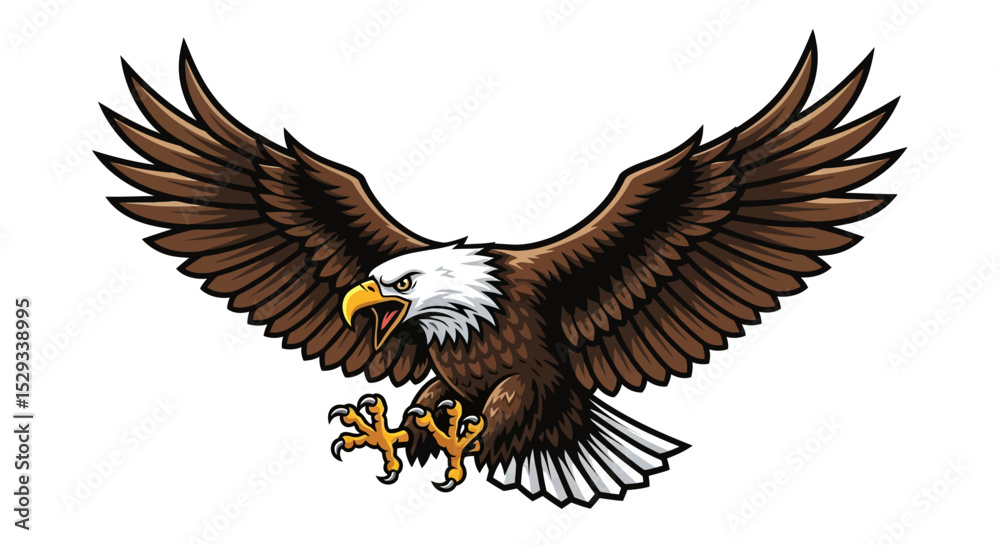 Fototapeta premium Majestic American Bald Eagle with Wings Spread in Flight