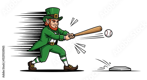Leprechaun Baseball Player Swinging Bat