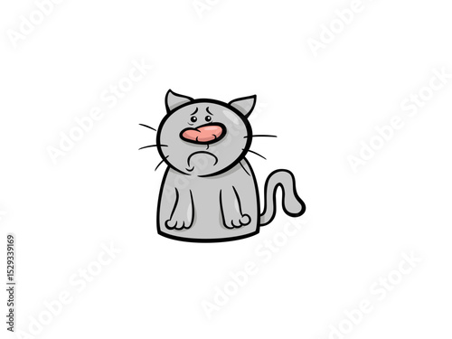 A Sad Grey Cat Sitting All Alone Looking Unhappy And Disappointed