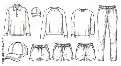 Line Art Illustration of Various Casual Clothing Items