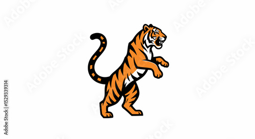 Majestic Tiger Standing on Hind Legs, Roaring, Vector Illustration