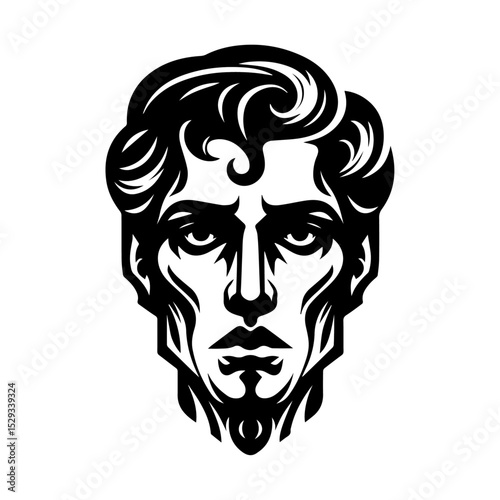 A stylized black vector image of a human face with exaggerated cheekbones.