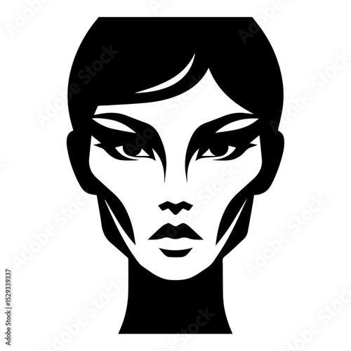 A stylized black vector image of a human face with exaggerated cheekbones.