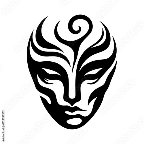 A stylized black vector image of a human face with exaggerated cheekbones.