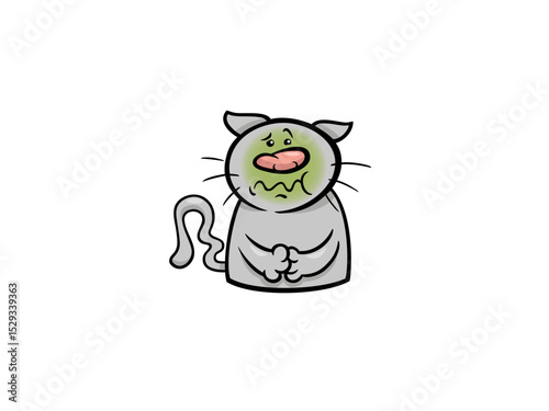Cartoon Cat Feeling Very Sick and Nauseous Illustration