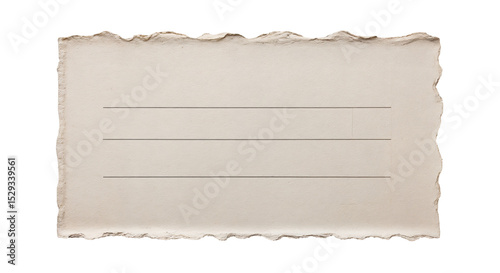 Blank vintage postcard with torn edges isolated on transparent background