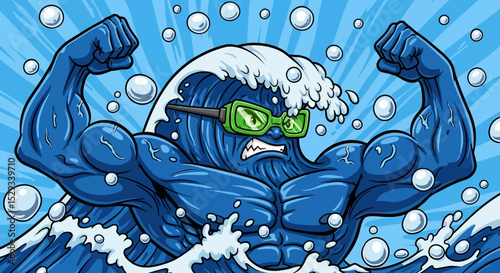 Muscular Wave Character Flexing Arms with Green Goggles