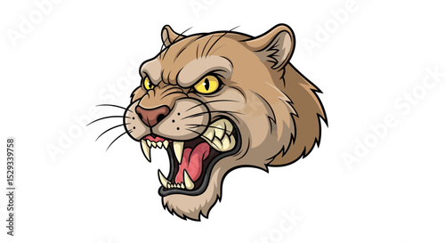 Fierce Cartoon Cougar Head with Open Mouth and Teeth Showing