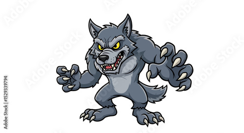 Fierce Cartoon Werewolf with Sharp Claws and Angry Expression