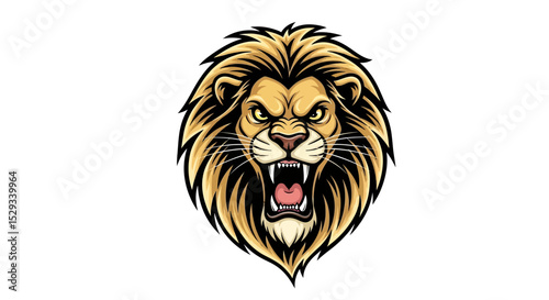 Fierce Lion Head Illustration with Open Jaw