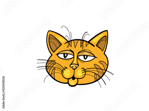 Funny Cartoon Orange Cat Face with Whiskers and Puffy Cheeks Looking Silly