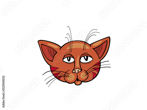 Cartoon Face of a Curious Orange Tabby Cat Looking Directly Forward