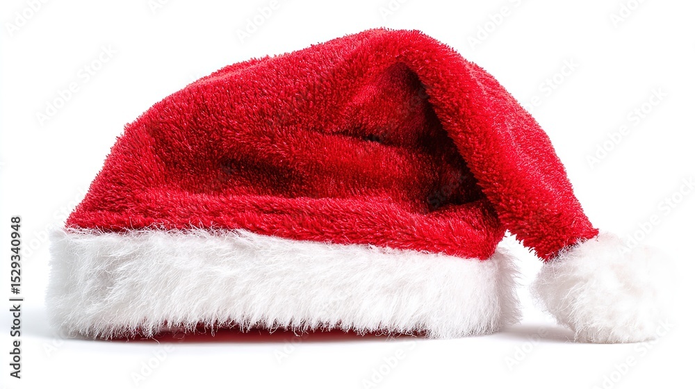 Vibrant red Santa hat with white pompom, isolated on white background, festive Christmas spirit
Vibrant red Santa hat with white pompom, isolated on white background, festive Christmas spirit