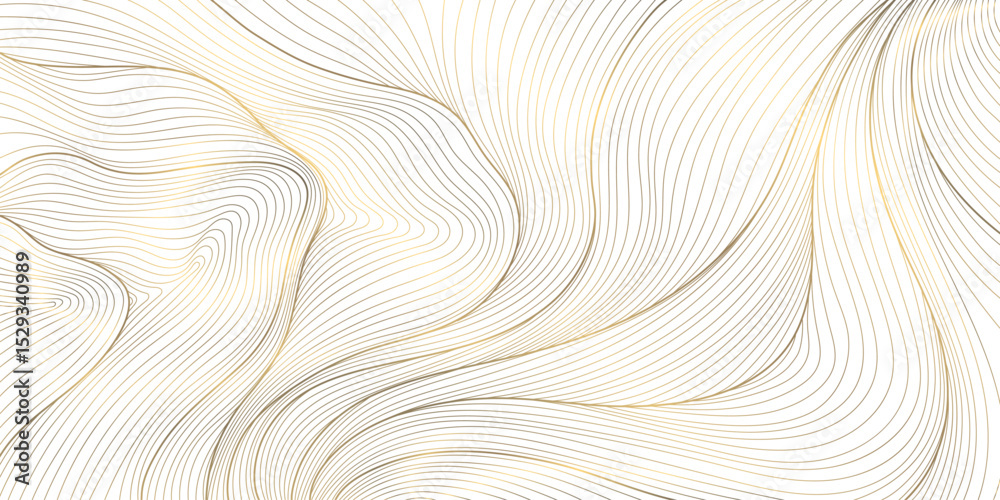 Vector line golden wave on white background, abstract flow shape, water elegant illustration. Premium art graphic, river, ocean smooth element.
