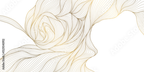Vector line golden wave on white background, abstract flow shape, water elegant illustration. Premium art graphic, river, ocean smooth element.