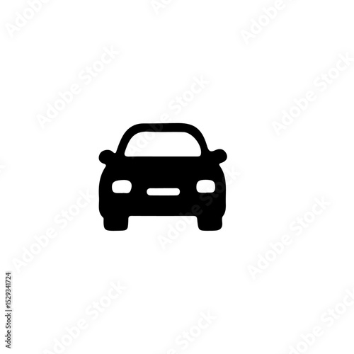 Simple black silhouette of a car facing forward on a white background in a minimalist style image