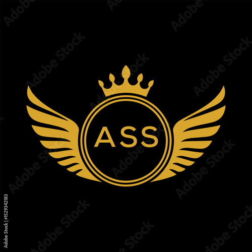 ASS Royal Golden Wing Logo with Crown and Initials - Premium Brand Identity Design on Black Background. ASS Letter Logo.
