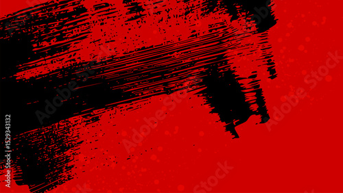 Red background with some diagonal black brush strokes in some areas.
