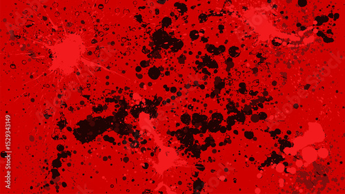 Red background with black drops scattered all over the area.