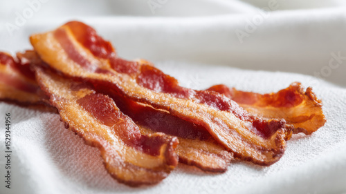 Pre-cooked bacon strips laid on paper towel