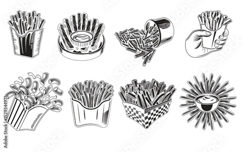 French fries silhouettes collection isolated on white background