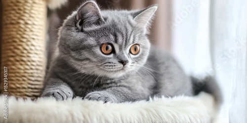 Beautiful cute gray cat at home