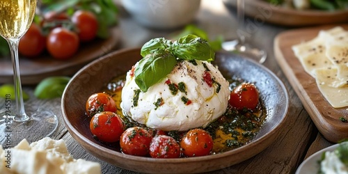 Cheese ball Resh Burrata from the Italian region of Puglia