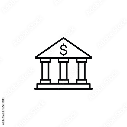 Simple bank icon depicting a building with columns and a dollar sign.  Illustrates financial concepts.