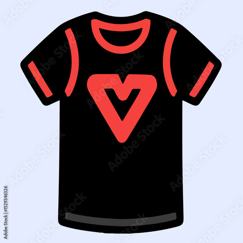 Black t shirt vector red heart with outline, suitable for lovers and emotional statement styles.