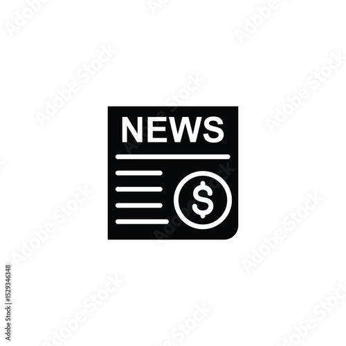 Simple icon depicting financial news.  Black and white design.