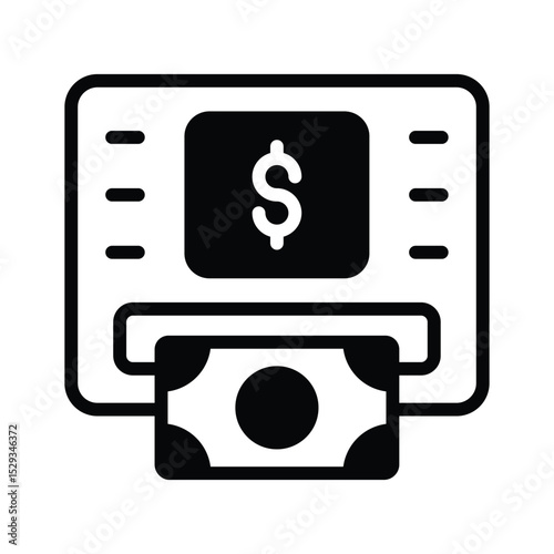 A solid style icon showing cash withdrawal transaction