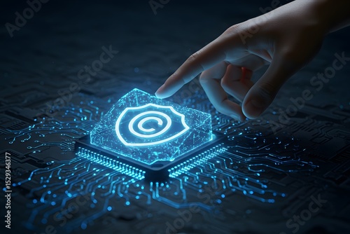 Digital Copyright Protecting Intellectual Property in the Digital Age Technology Concept Illustrated on Processor, Generated AI
