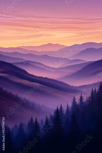 Mountain range with forest and sky landscape