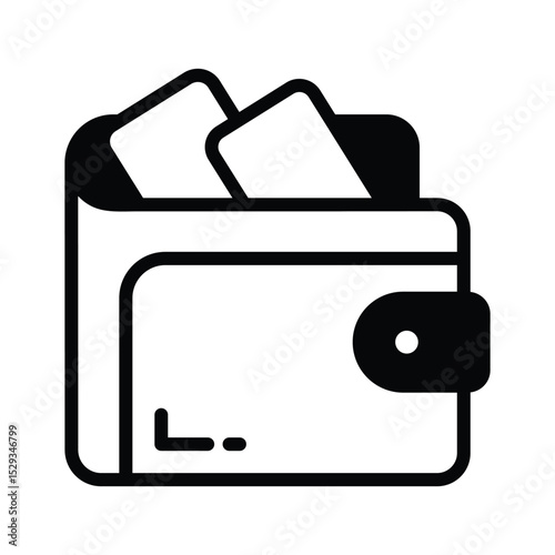A filled style icon of a leather wallet filled with money