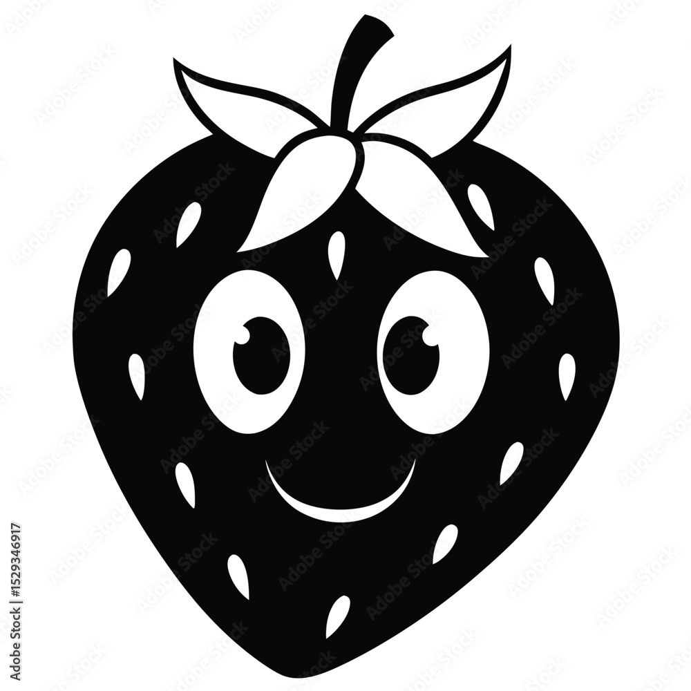 Obraz premium This simple black strawberry character smiles with big eyes and tiny seeds shows a flat face