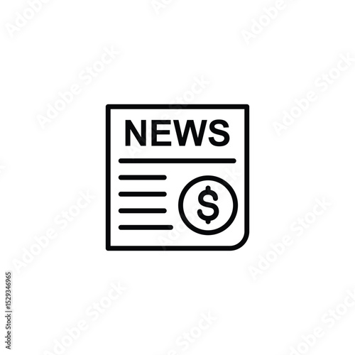 Line art icon depicting a newspaper with a dollar sign, representing financial news.