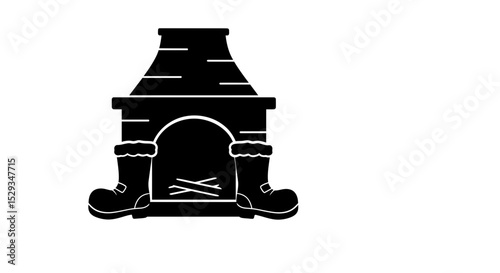 Black silhouette of fireplace and santa's boots