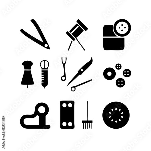 Sewing Vector Icon Set | Adjustable Line Weight | Needle, thread, scissors, fabric, sewing machine, buttons, yarn, zipper, measuring tape, tailoring, fashion, craft, hobby icons