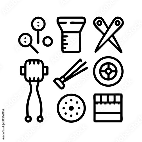 Sewing Vector Icon Set | Adjustable Line Weight | Needle, thread, scissors, fabric, sewing machine, buttons, yarn, zipper, measuring tape, tailoring, fashion, craft, hobby icons