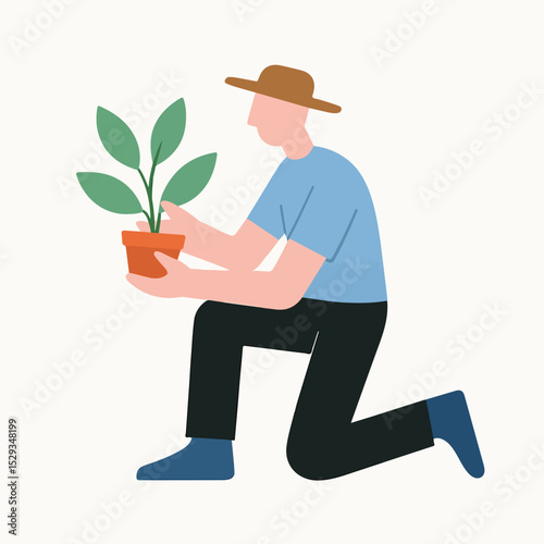 vector of a person taking care of a plant