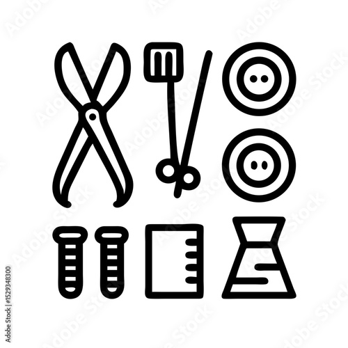 Sewing Vector Icon Set | Adjustable Line Weight | Needle, thread, scissors, fabric, sewing machine, buttons, yarn, zipper, measuring tape, tailoring, fashion, craft, hobby icons