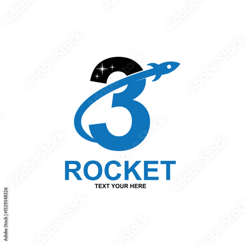 number 3 with rocket logo template illustration. suitable for transportation, brand, travel, agency, web, label, network, marketing etc	
