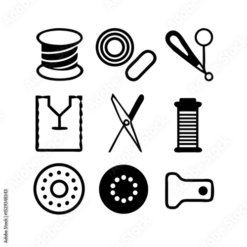 Sewing Vector Icon Set | Adjustable Line Weight | Needle, thread, scissors, fabric, sewing machine, buttons, yarn, zipper, measuring tape, tailoring, fashion, craft, hobby icons