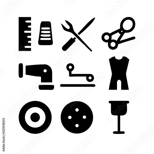 Sewing Vector Icon Set | Adjustable Line Weight | Needle, thread, scissors, fabric, sewing machine, buttons, yarn, zipper, measuring tape, tailoring, fashion, craft, hobby icons