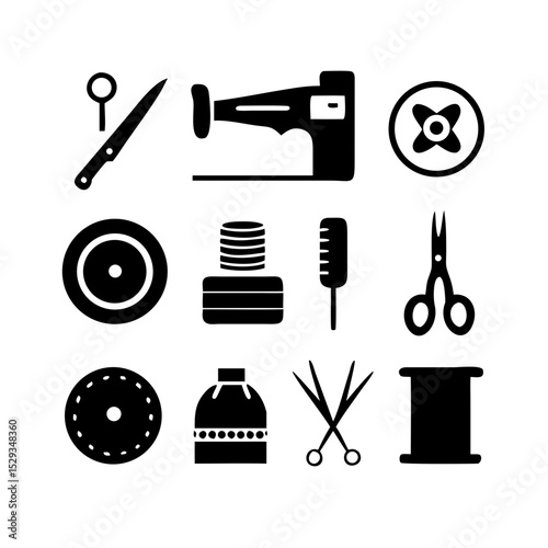 Sewing Vector Icon Set | Adjustable Line Weight | Needle, thread, scissors, fabric, sewing machine, buttons, yarn, zipper, measuring tape, tailoring, fashion, craft, hobby icons