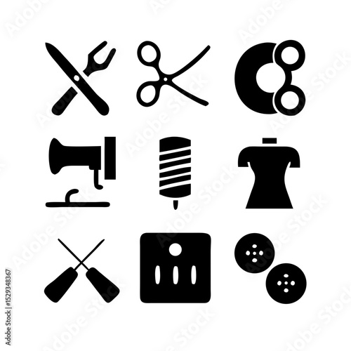 Sewing Vector Icon Set | Adjustable Line Weight | Needle, thread, scissors, fabric, sewing machine, buttons, yarn, zipper, measuring tape, tailoring, fashion, craft, hobby icons