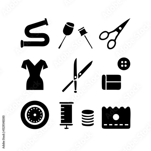 Sewing Vector Icon Set | Adjustable Line Weight | Needle, thread, scissors, fabric, sewing machine, buttons, yarn, zipper, measuring tape, tailoring, fashion, craft, hobby icons