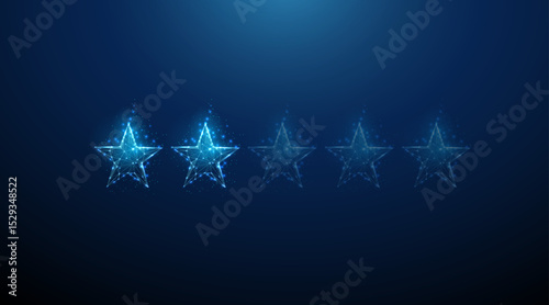 Blue two stars rating. Customer feedback, digital review, user satisfaction concept. Low poly style.
