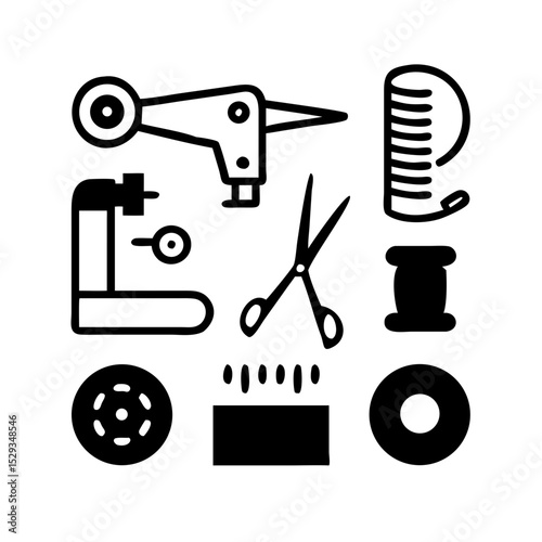 Sewing Vector Icon Set | Adjustable Line Weight | Needle, thread, scissors, fabric, sewing machine, buttons, yarn, zipper, measuring tape, tailoring, fashion, craft, hobby icons