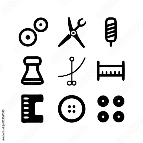Sewing Vector Icon Set | Adjustable Line Weight | Needle, thread, scissors, fabric, sewing machine, buttons, yarn, zipper, measuring tape, tailoring, fashion, craft, hobby icons